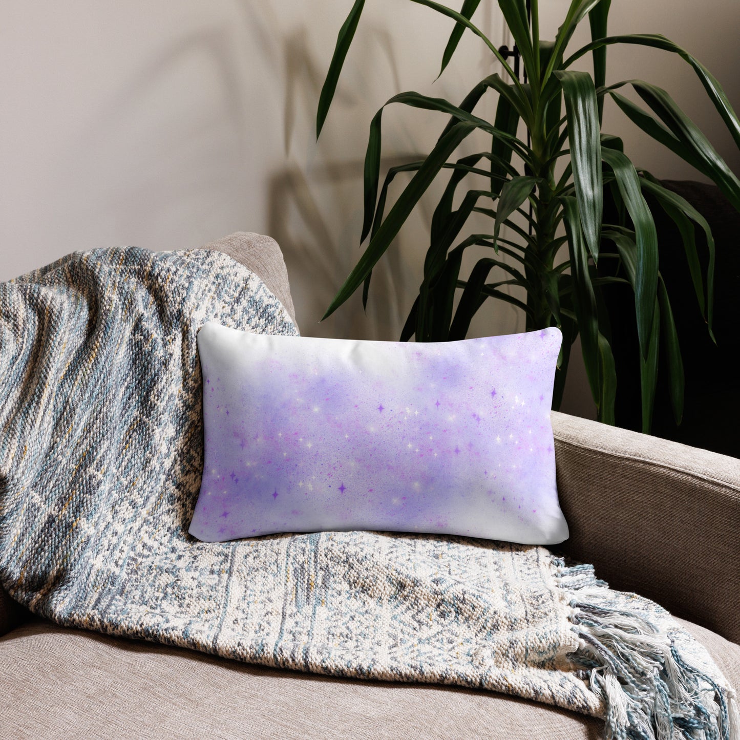 Quest Purple Galaxy White Throw Pillow 12" x 20"