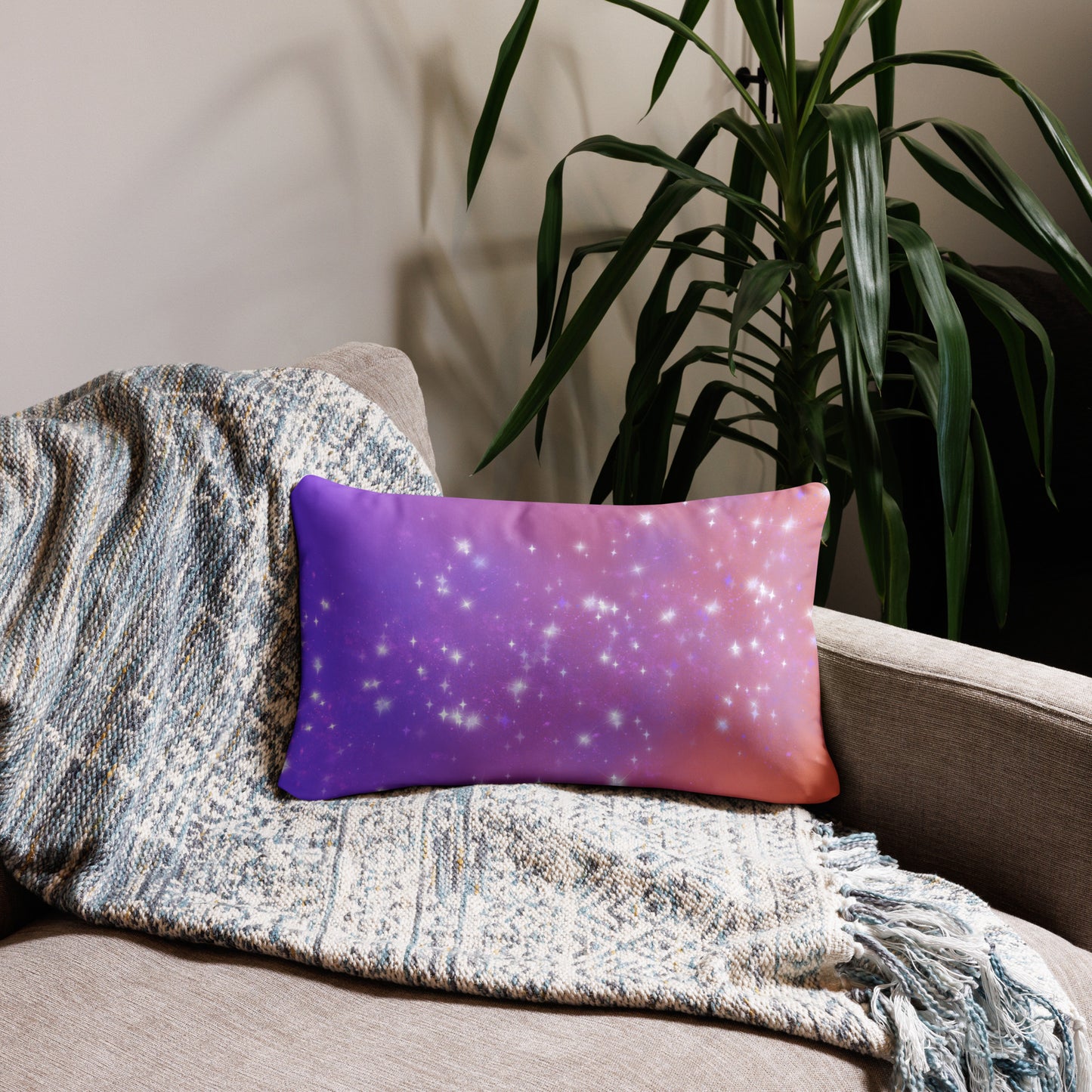 Quest Purple Galaxy Purple Orange Throw Pillow 12" x 20"