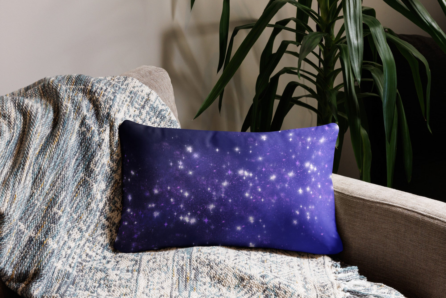 Quest Purple Galaxy Blue Throw Pillow 12" x 20"