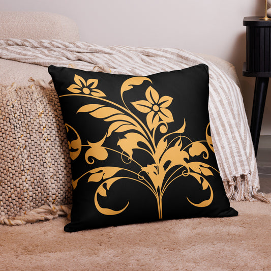 Floral Filigree Bouquet Orange Design Black Throw Pillow 22" x 22"