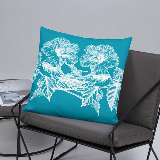 White Flowers Teal Throw Pillow 22" x 22"
