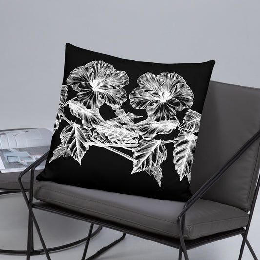 White Flowers Black Throw Pillow 22" x 22"