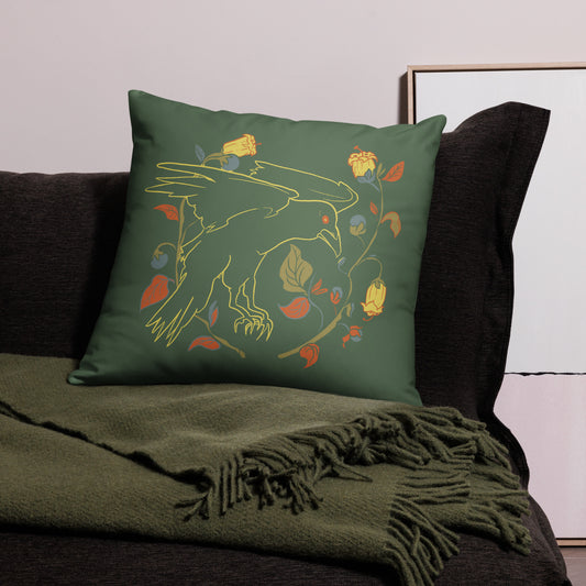Retro Style Raven Green Bird Green Throw Pillow 22" x 22"