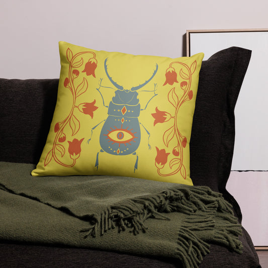 Retro Style Beetle Yellow Throw Pillow 22" x 22"