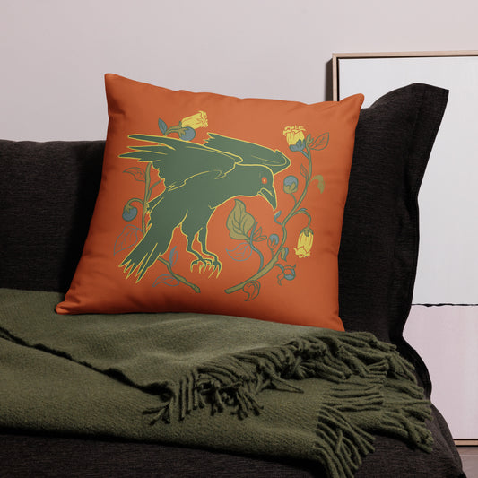 Retro Style Raven Green Bird Throw Pillow 22" x 22"