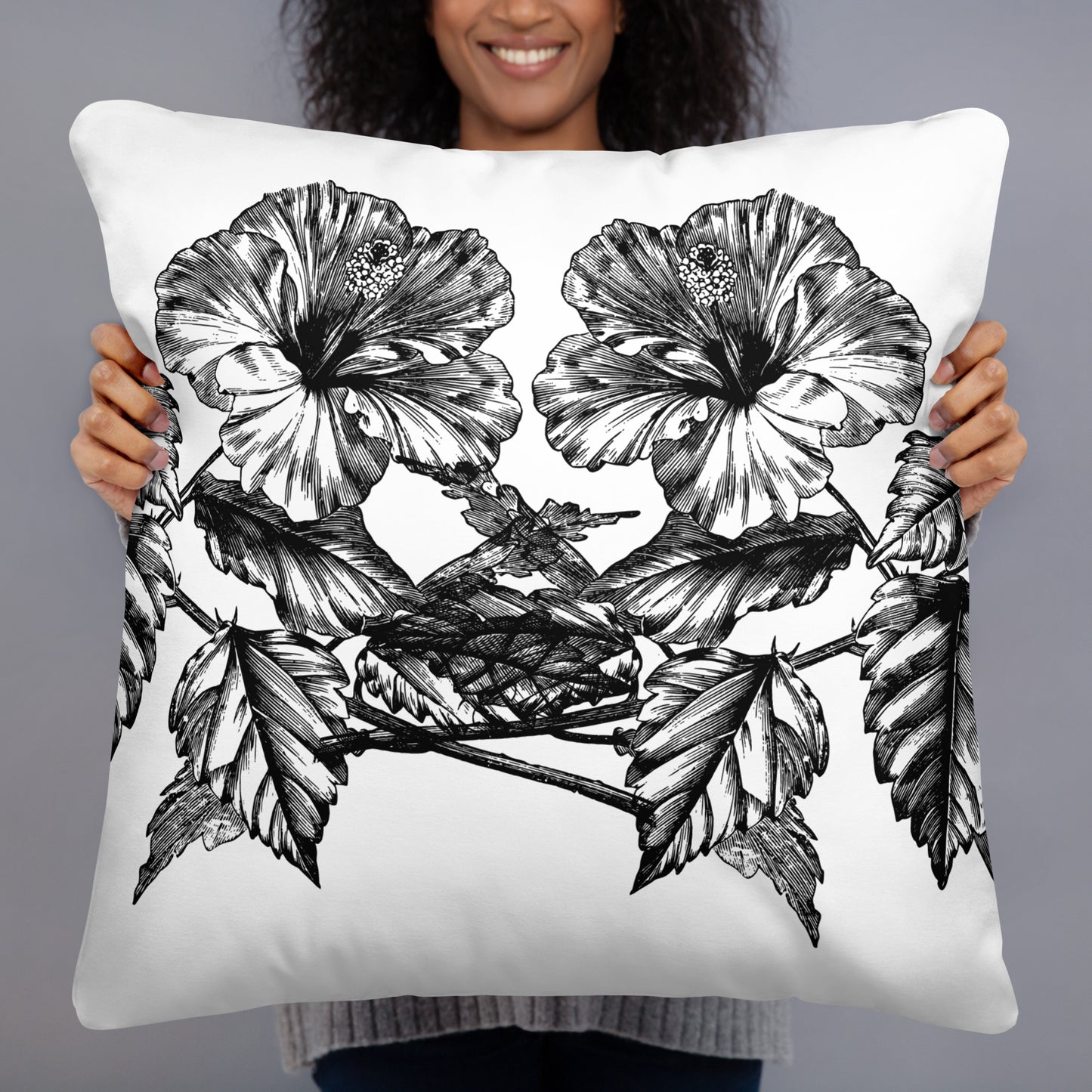 White Flowers White Throw Pillow 22" x 22"