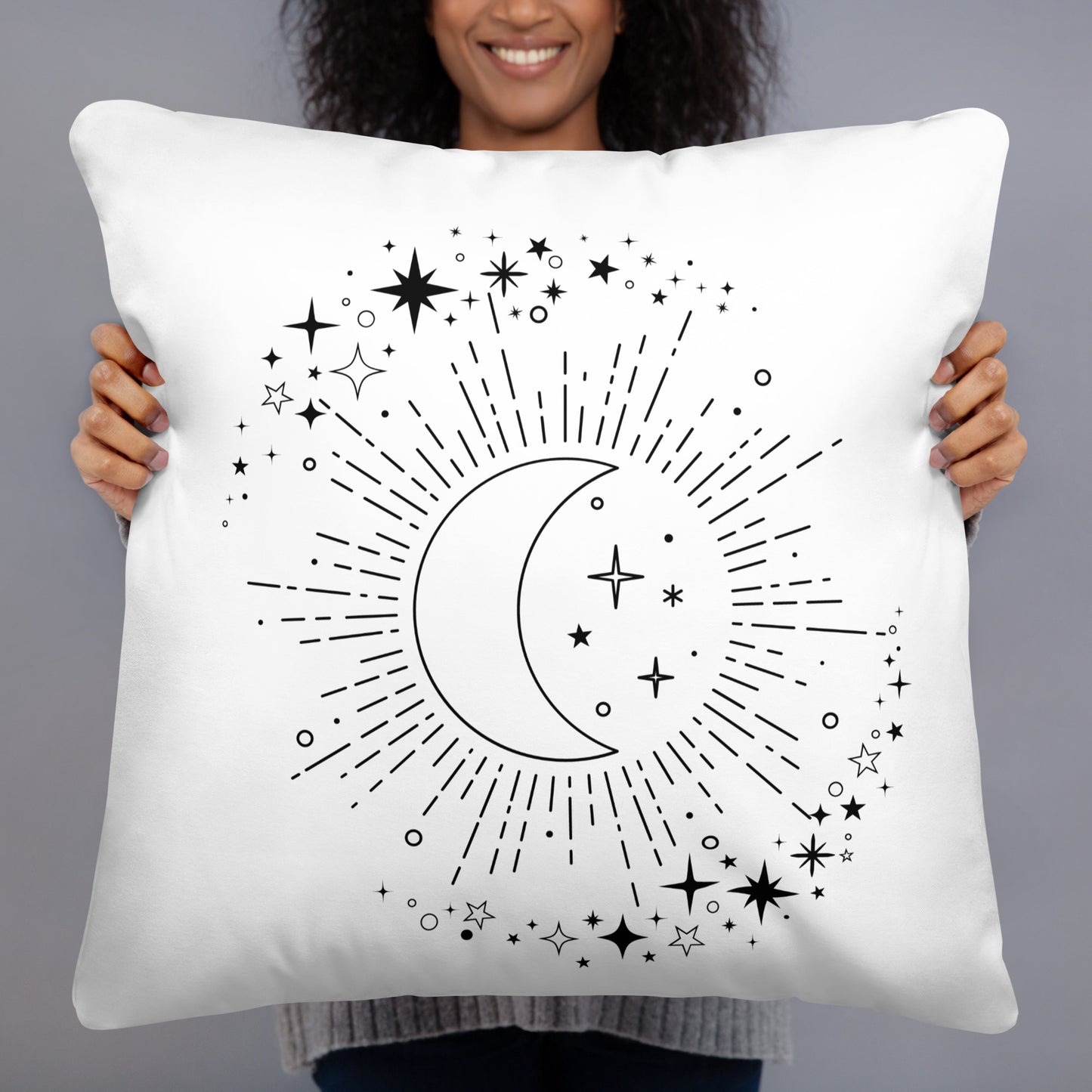 To The Moon & Stars White Throw Pillow 22" x 22"