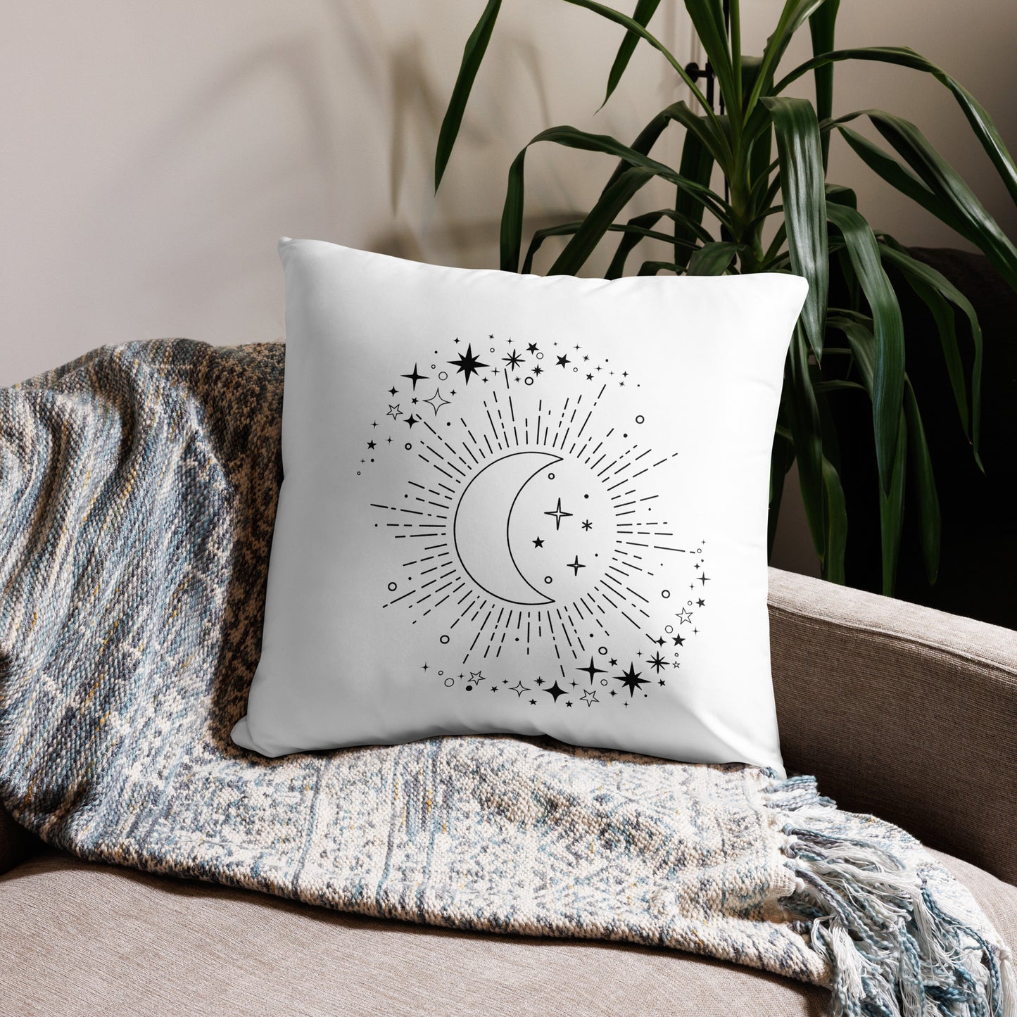 To The Moon & Stars White Throw Pillow 22" x 22"