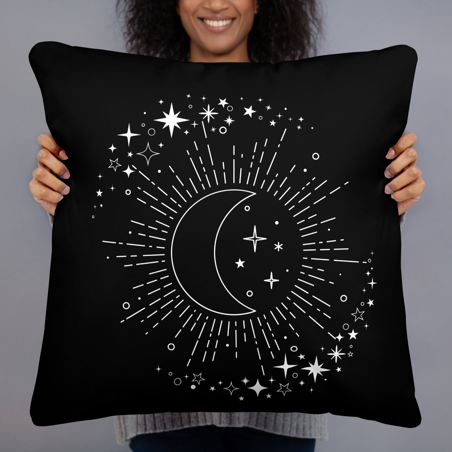 To The Moon & Stars Black Throw Pillow 22" x 22"