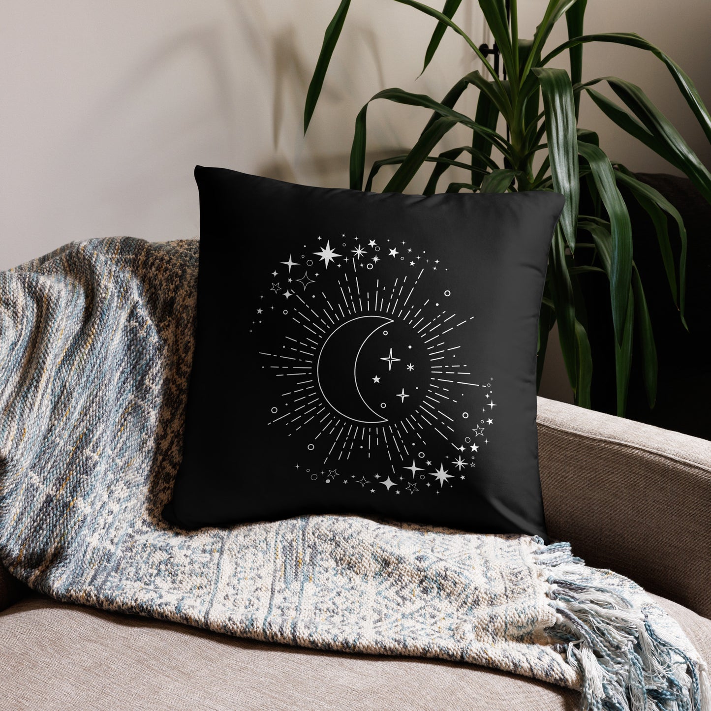 To The Moon & Stars Black Throw Pillow 22" x 22"
