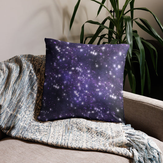 Quest Purple Galaxy Black Throw Pillow 22" x 22"