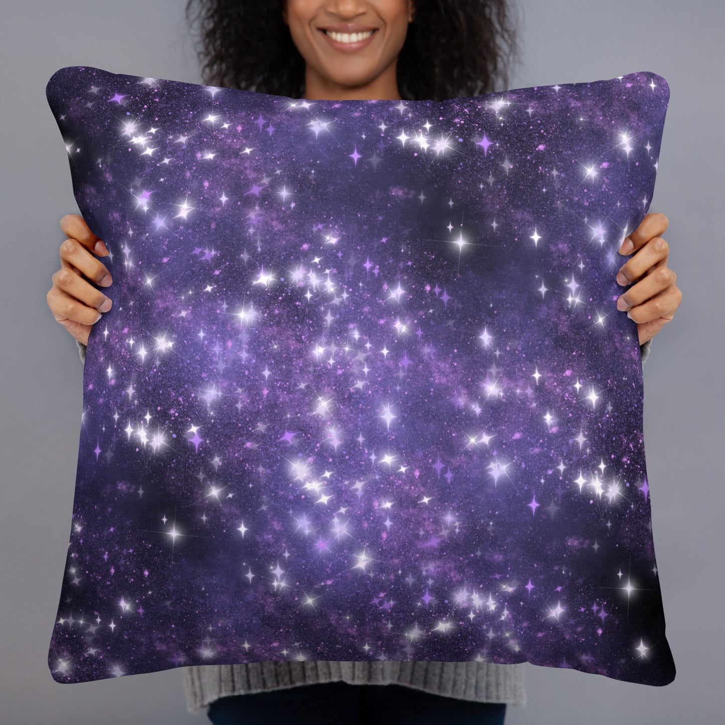 Quest Purple Galaxy Black Throw Pillow 22" x 22"