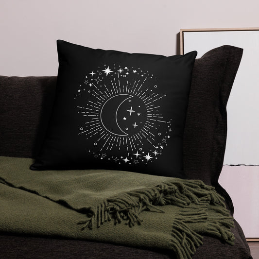 To The Moon & Stars Black Throw Pillow 22" x 22"