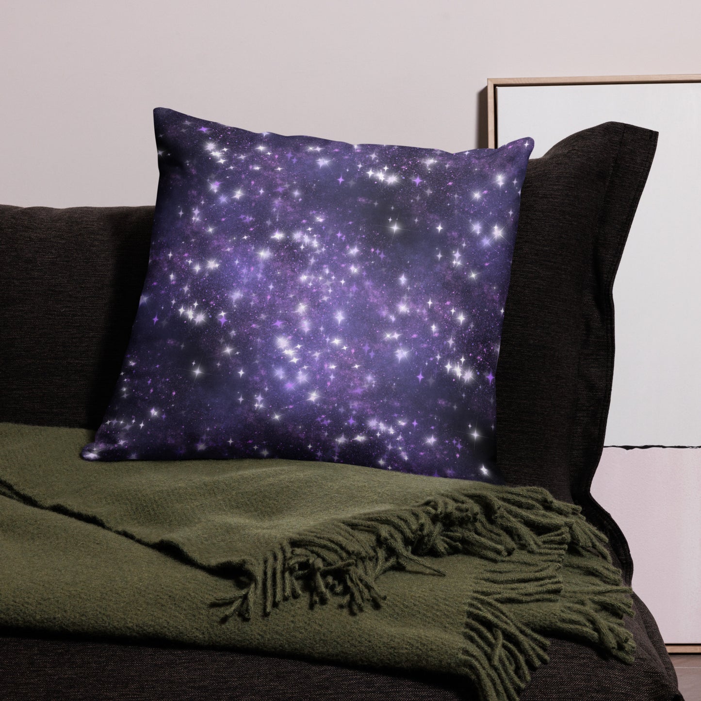 Quest Purple Galaxy Black Throw Pillow 22" x 22"