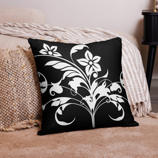 Floral Filigree Bouquet Design Black Throw Pillow 22" x 22"