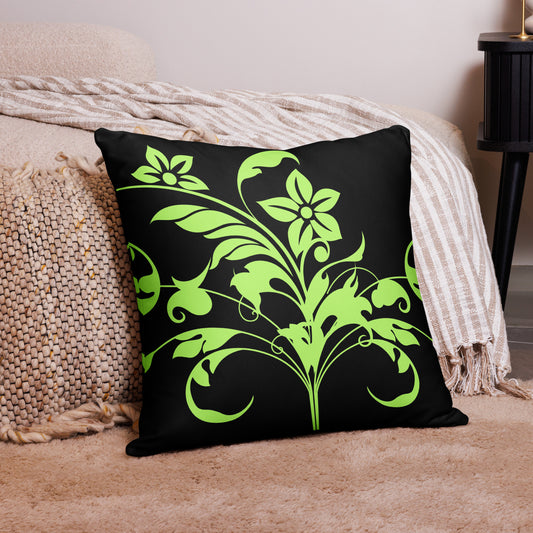 Floral Filigree Bouquet Green Design Black Throw Pillow 22" x 22"