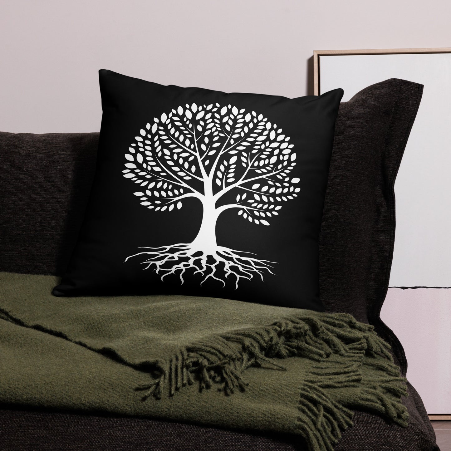 Roots Below Tree Design Black Throw Pillow 22" x 22"