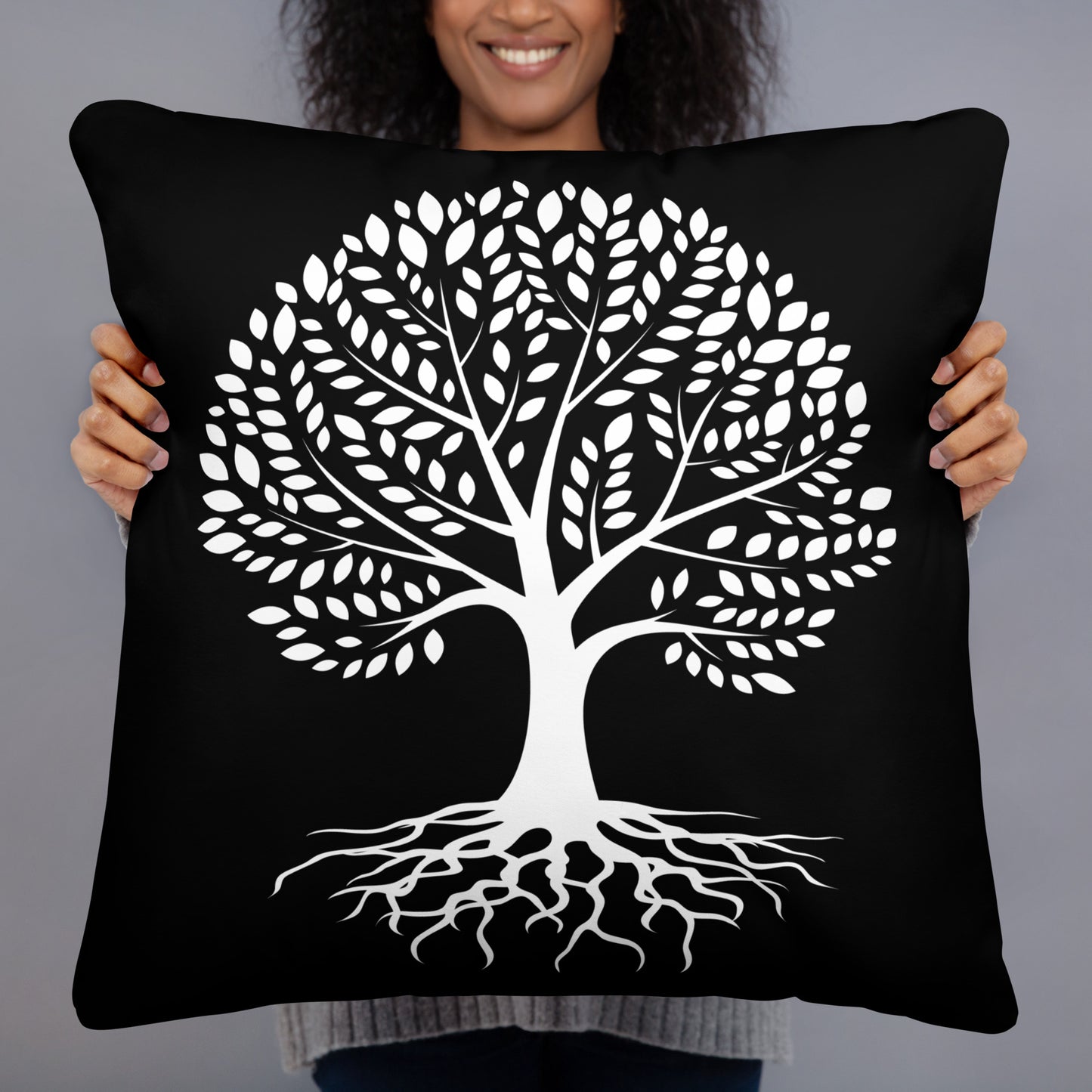 Roots Below Tree Design Black Throw Pillow 22" x 22"
