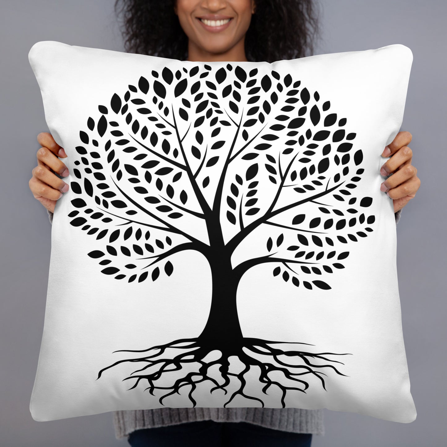 Roots Below Tree Design White Throw Pillow 22" x 22"