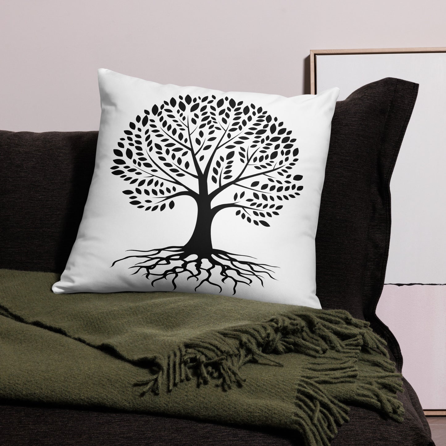 Roots Below Tree Design White Throw Pillow 22" x 22"