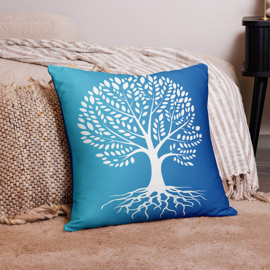 Roots Below Tree Design Blue Throw Pillow 22" x 22"