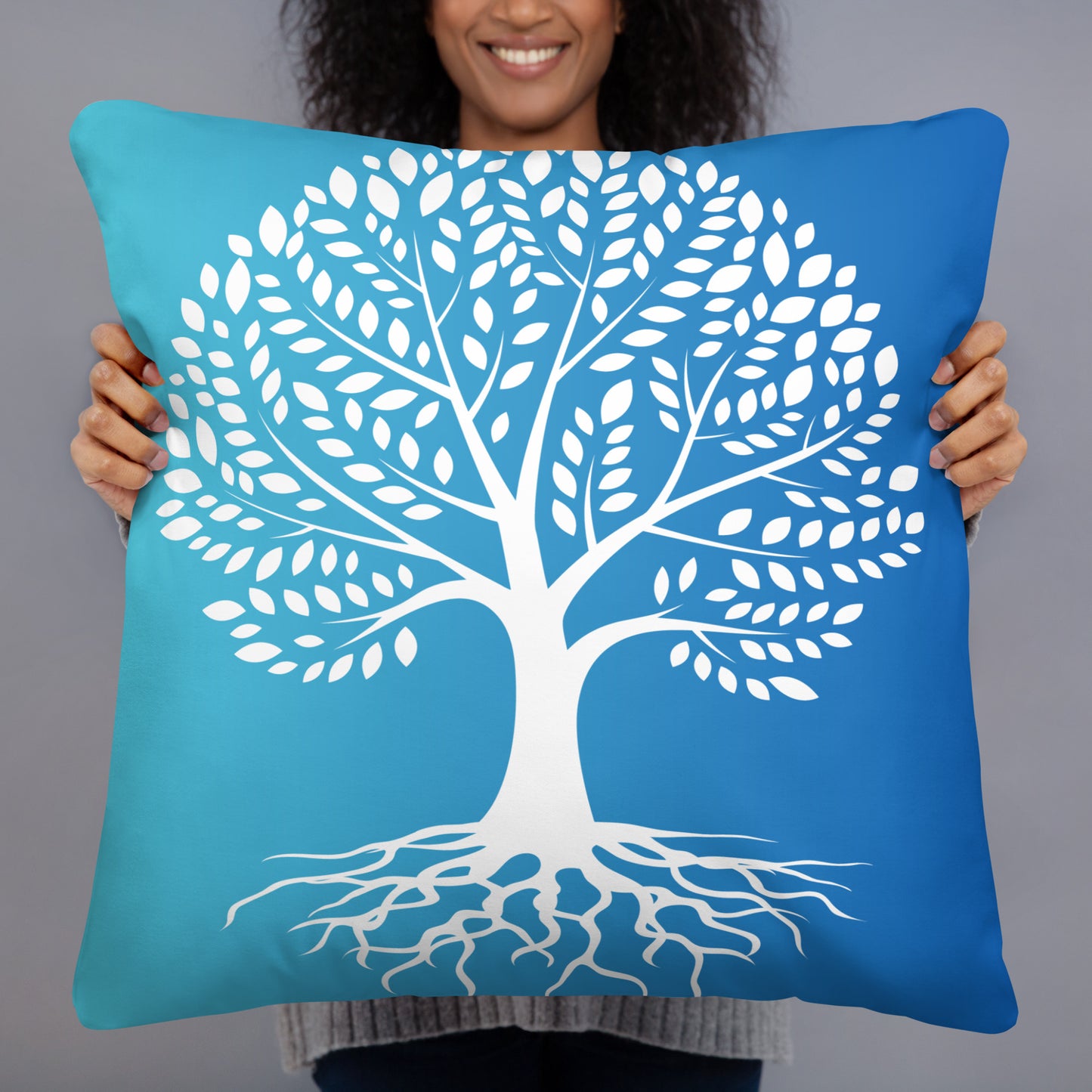 Roots Below Tree Design Blue Throw Pillow 22" x 22"