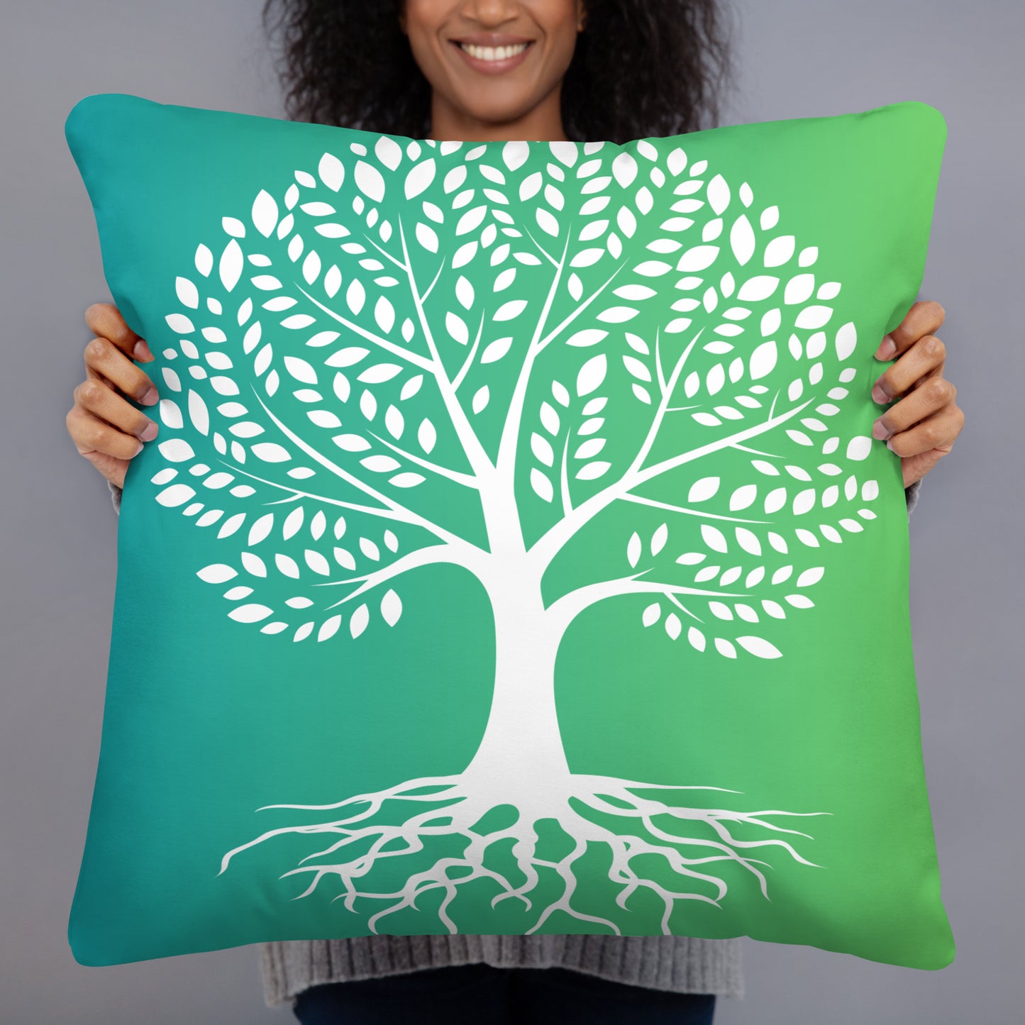 Roots Below Tree Design Green Throw Pillow 22" x 22"
