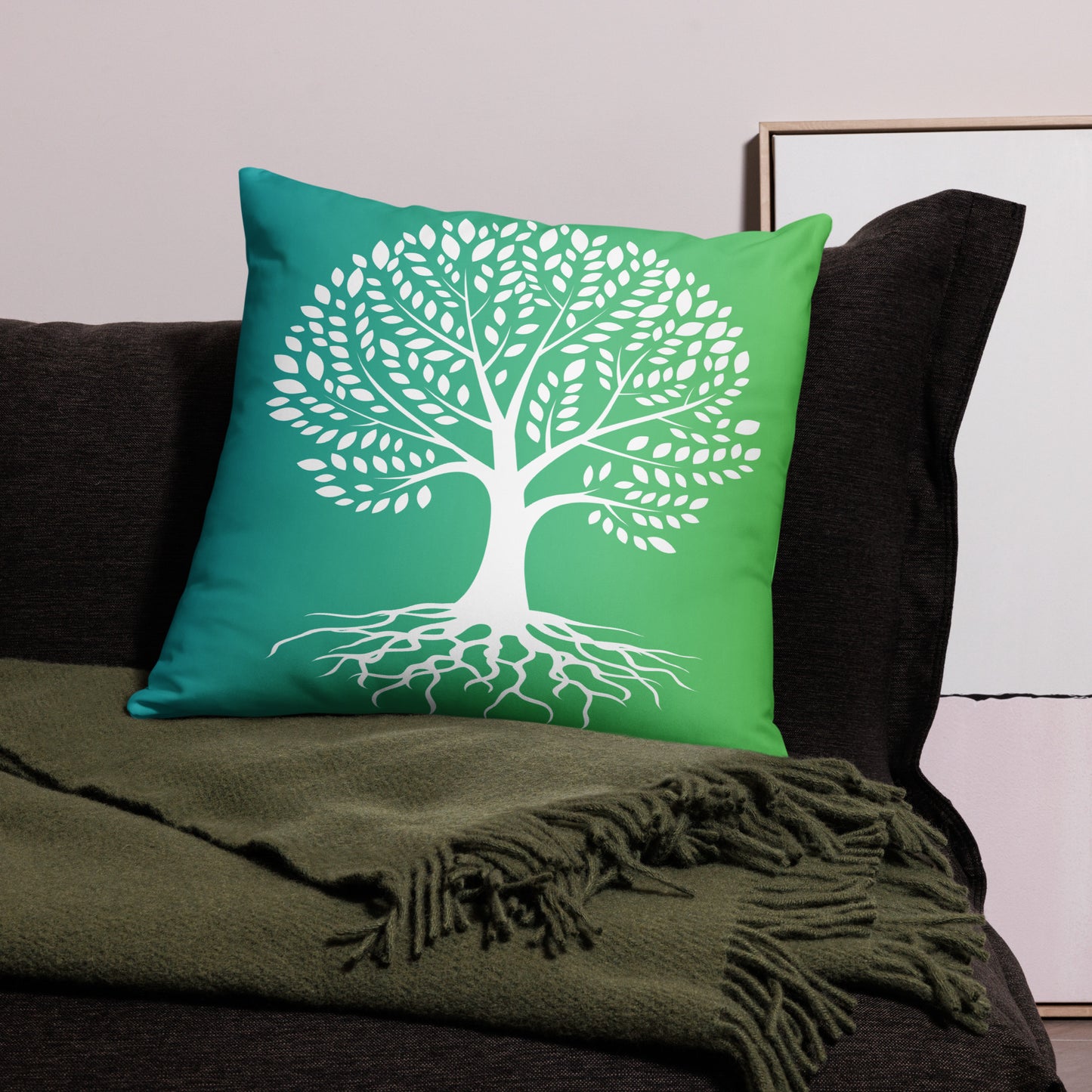 Roots Below Tree Design Green Throw Pillow 22" x 22"
