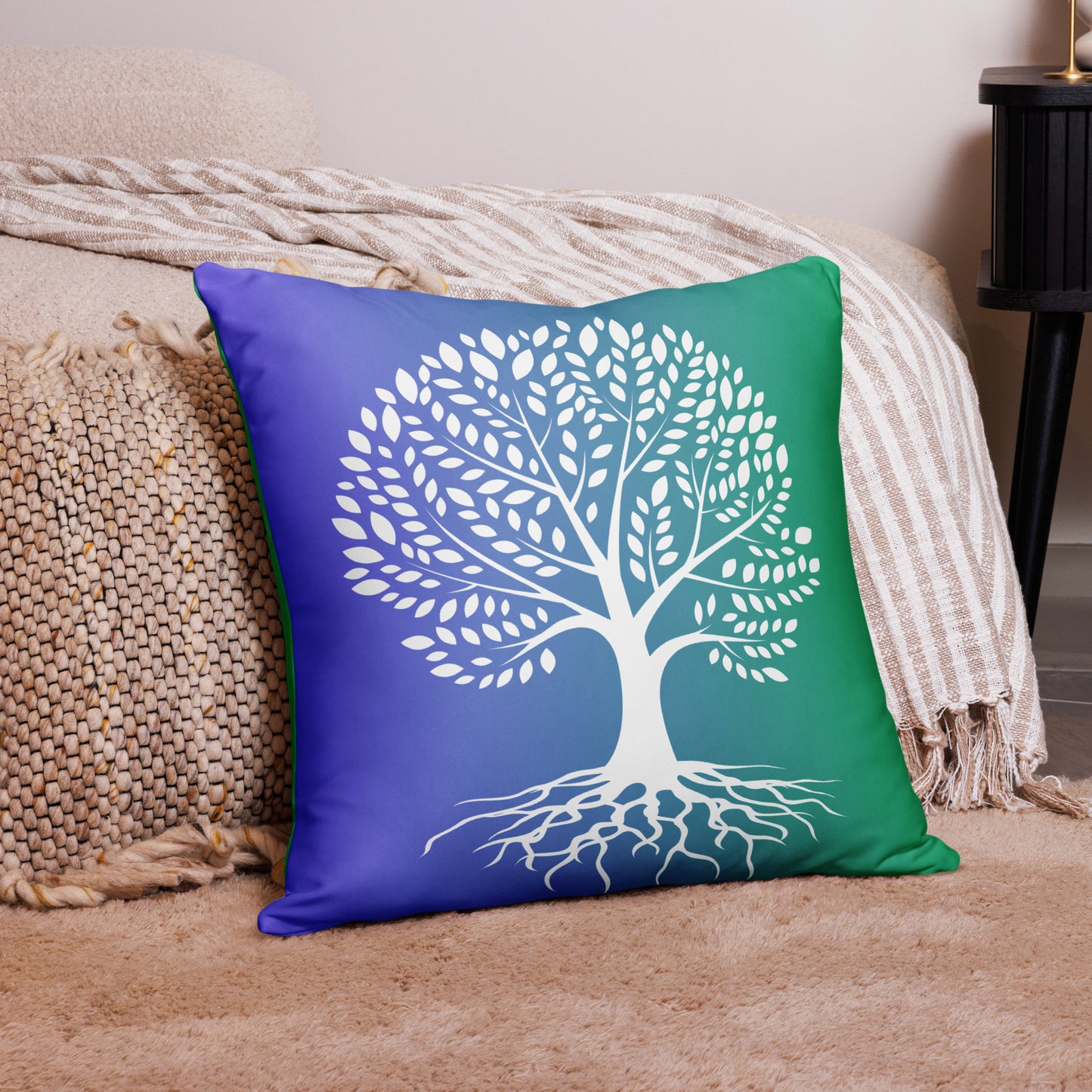 Roots Below Tree Design Purple Green Throw Pillow 22" x 22"