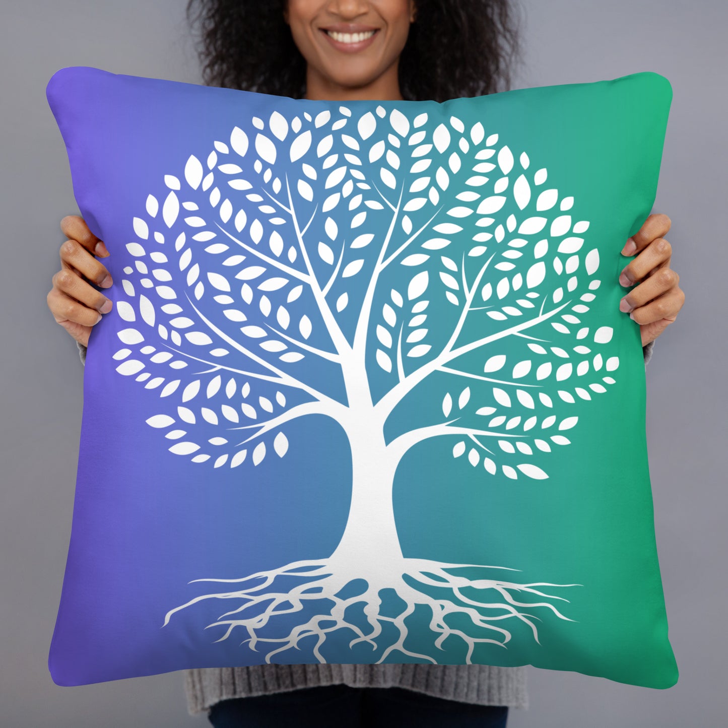 Roots Below Tree Design Purple Green Throw Pillow 22" x 22"