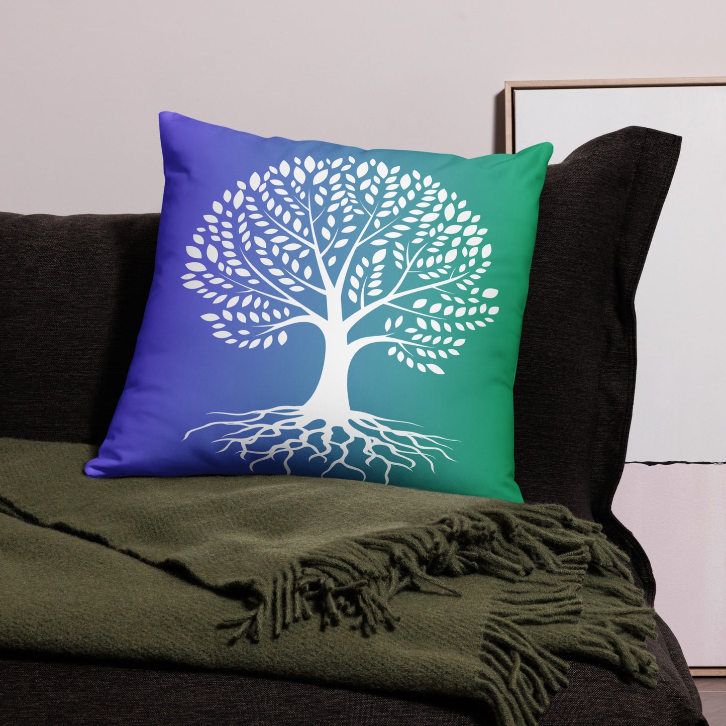 Roots Below Tree Design Purple Green Throw Pillow 22" x 22"