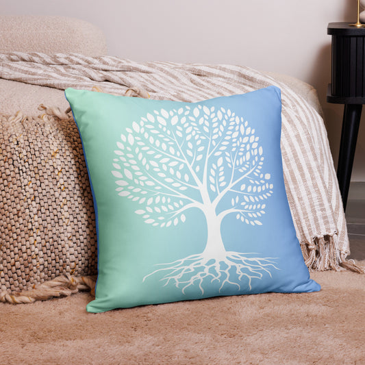 Roots Below Tree Design Green Blue Throw Pillow 22" x 22"