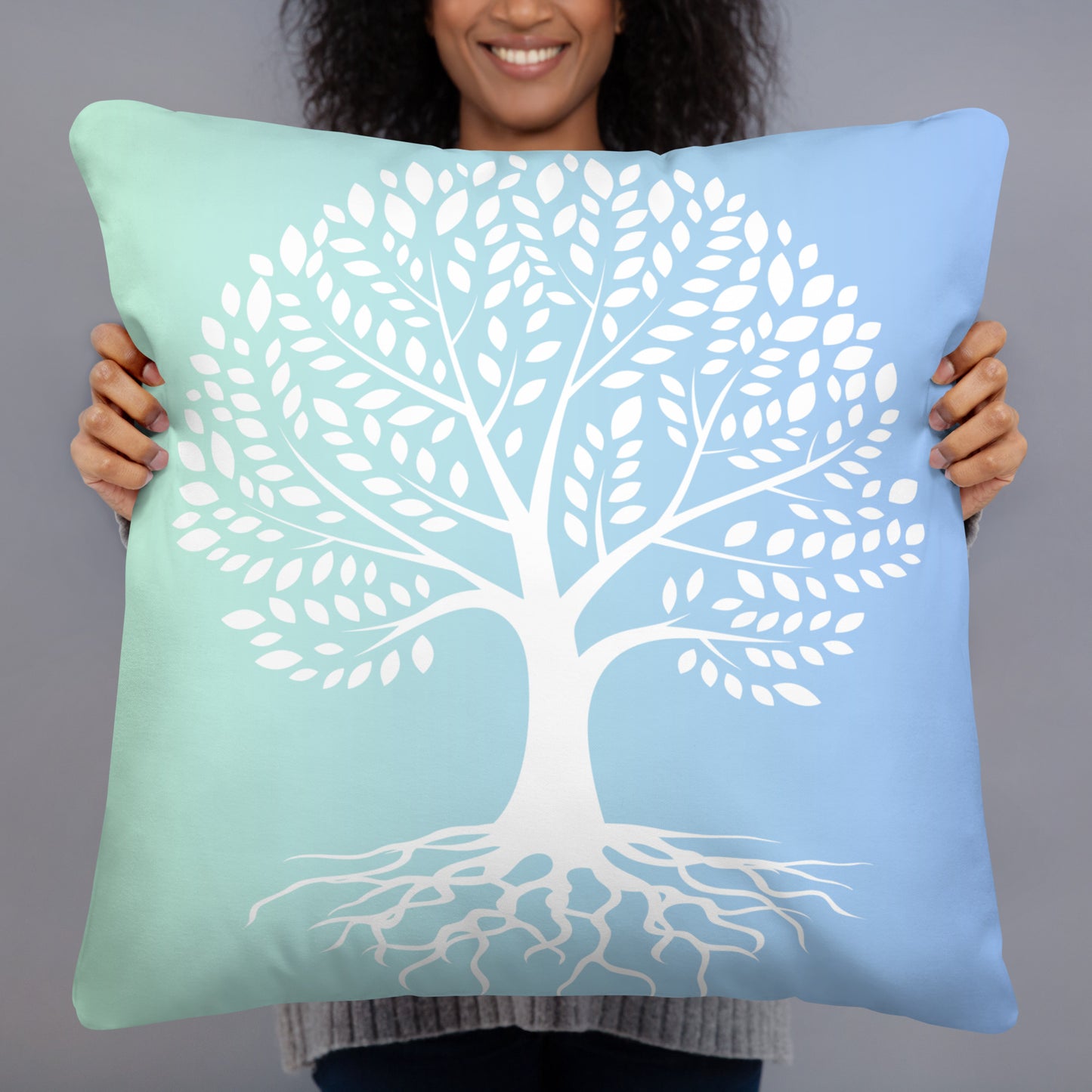 Roots Below Tree Design Green Blue Throw Pillow 22" x 22"