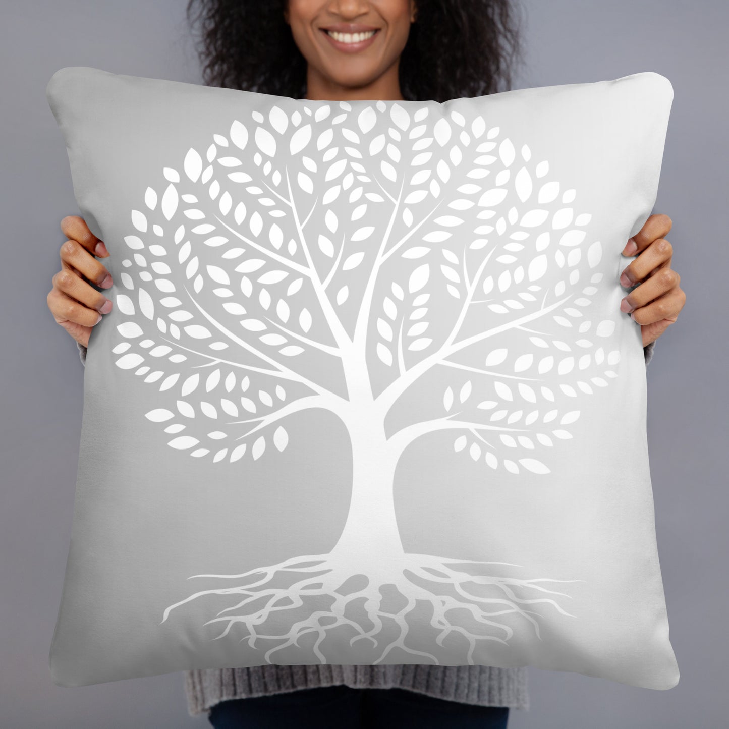 Roots Below Tree Design Gray Throw Pillow 22" x 22"