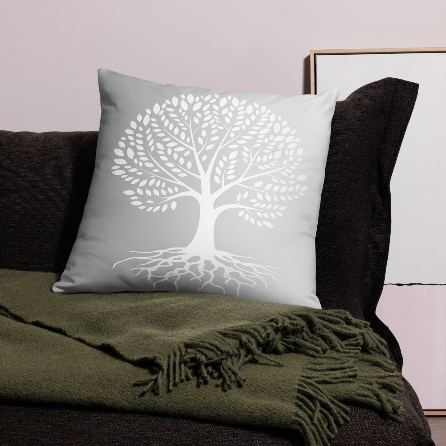 Roots Below Tree Design Gray Throw Pillow 22" x 22"