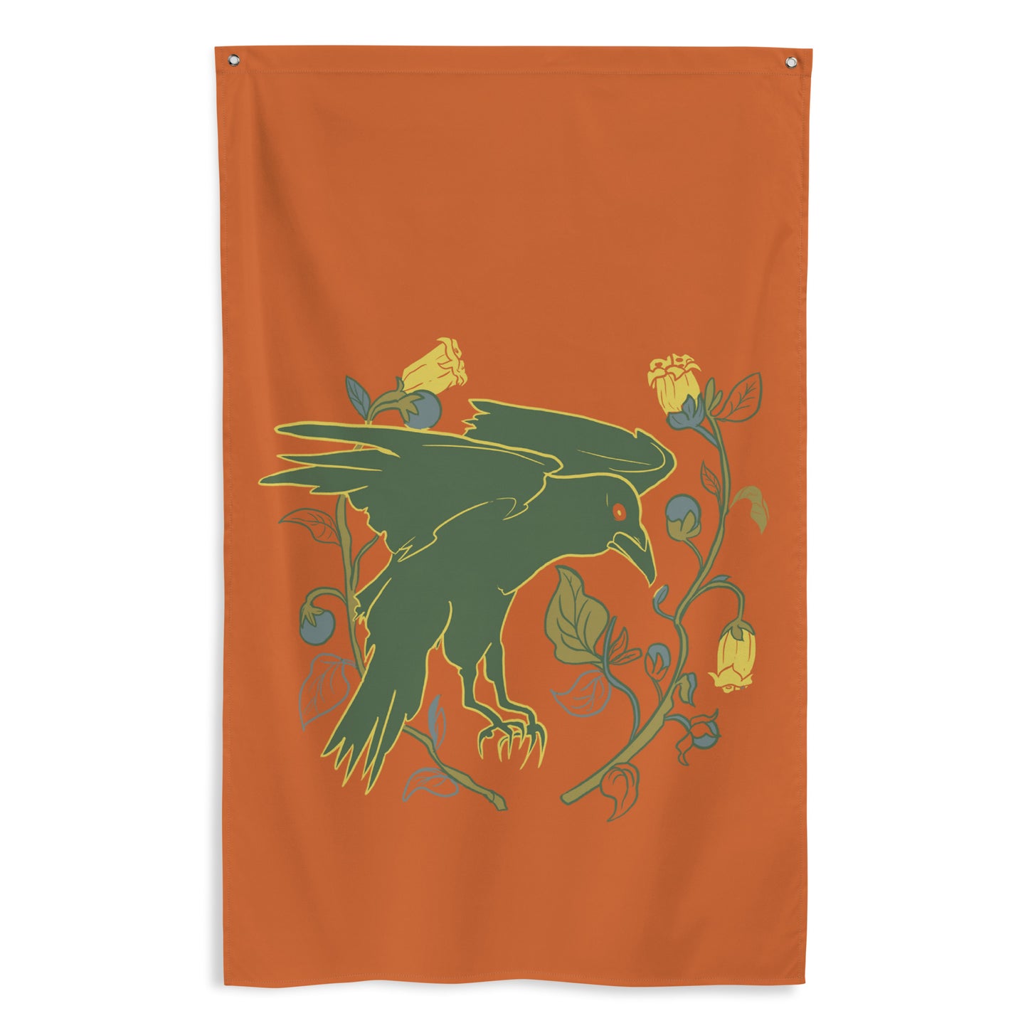 Retro Style Raven Green Bird Flag 34 ½" x 56" Wall Decor