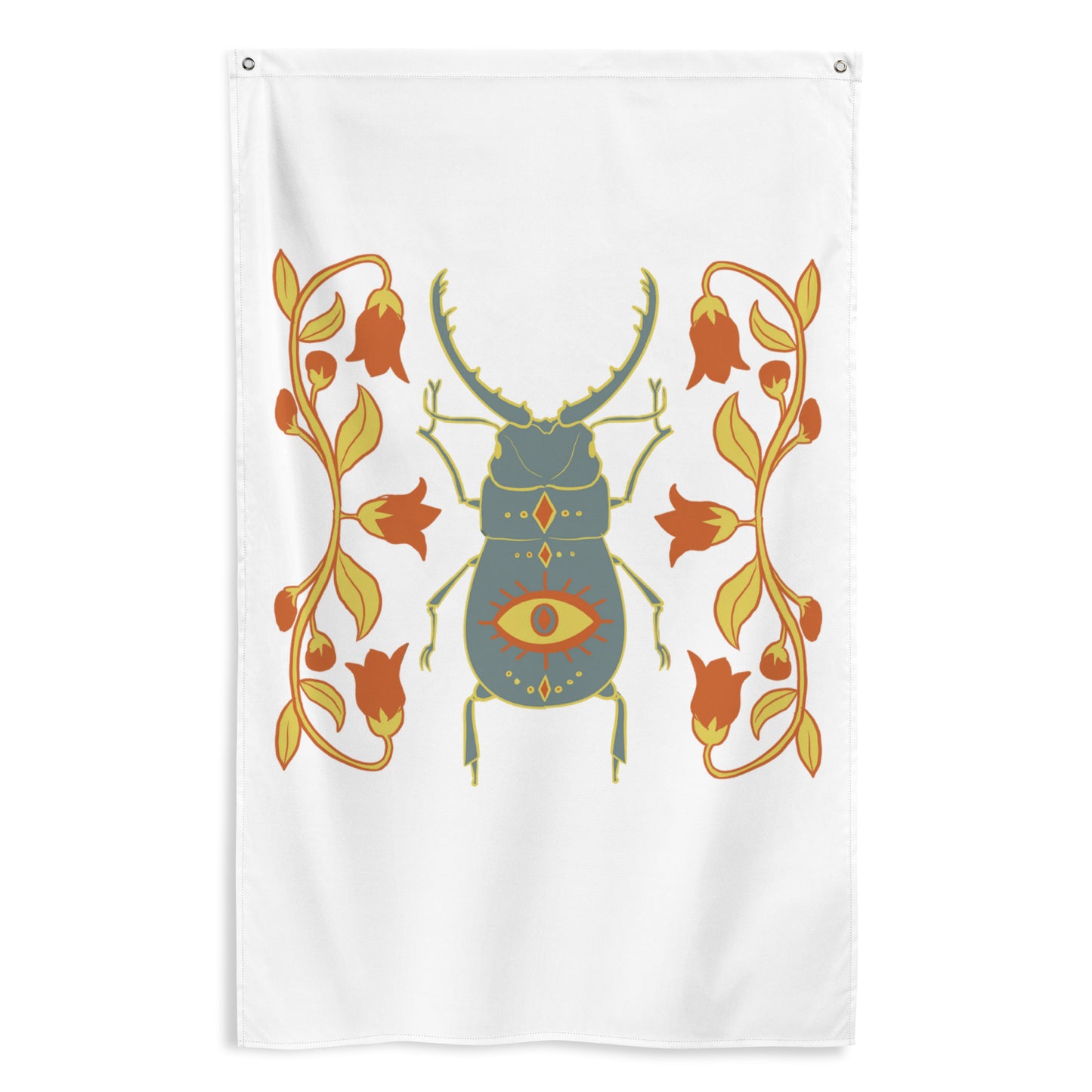Retro Style Beetle Insect White Flag 34 ½" x 56" Wall Decor