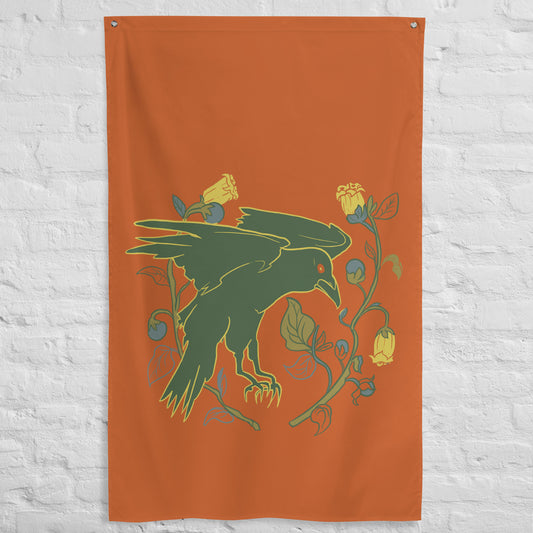 Retro Style Raven Green Bird Flag 34 ½" x 56" Wall Decor