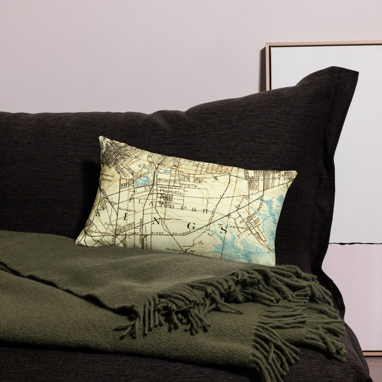 Premium Throw Pillow 12" x 20" Brooklyn NY 1889 Historical Map