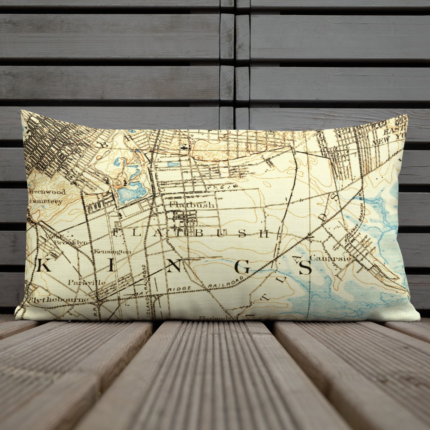 Premium Throw Pillow 12" x 20" Brooklyn NY 1889 Historical Map