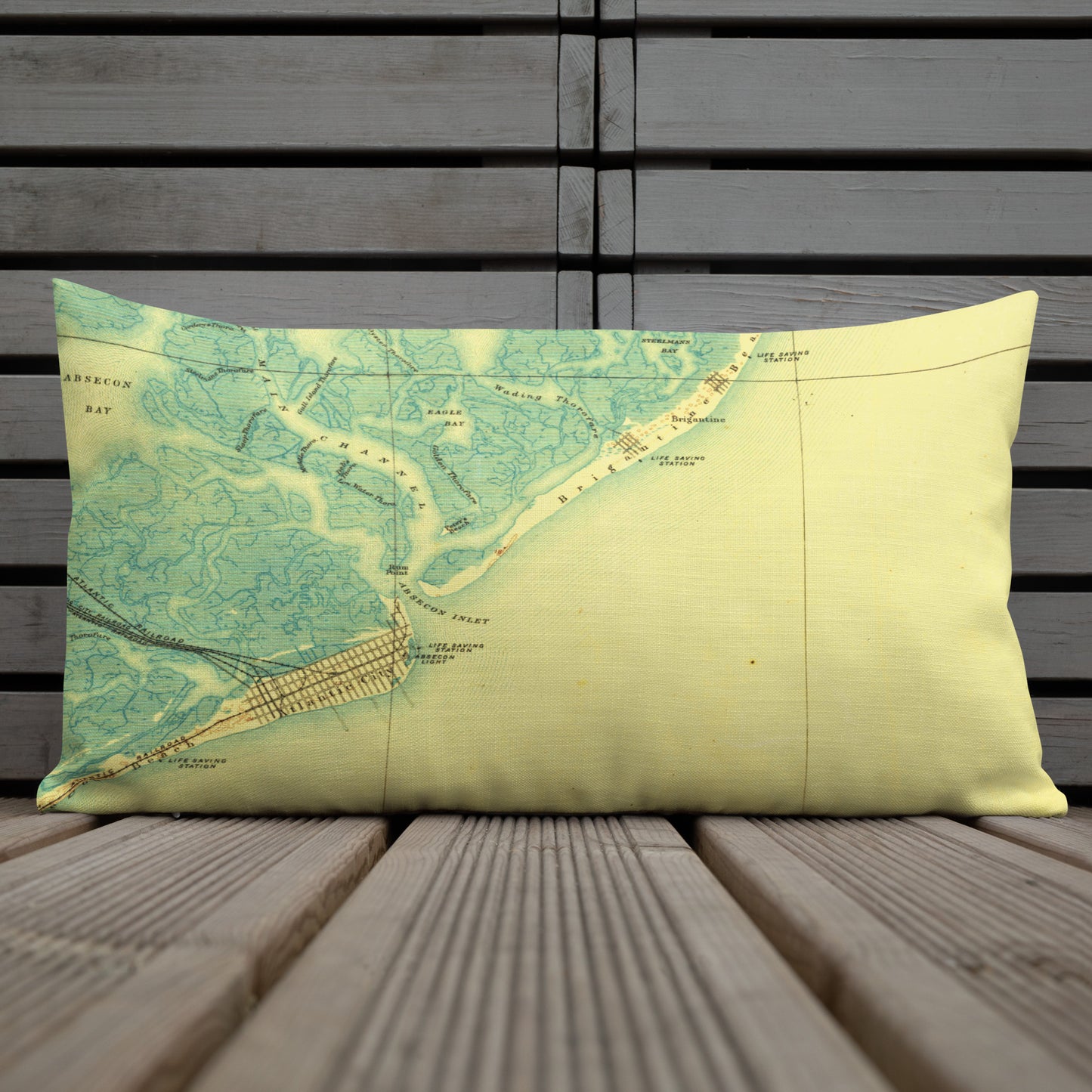 Premium Throw Pillow 12" x 20" Atlantic City NJ 1887 Historical Map