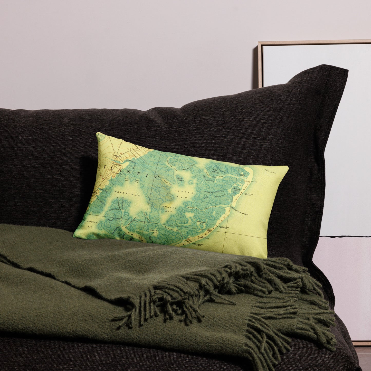 Premium Throw Pillow 12" x 20" Atlantic City NJ 1887 Historical Map