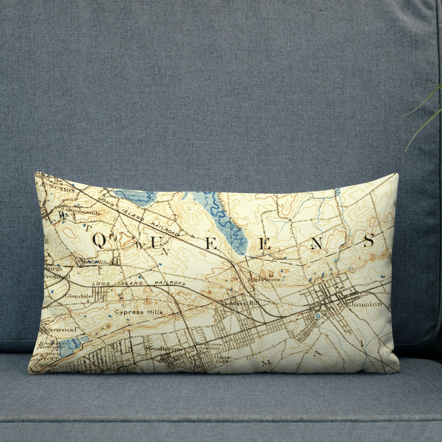Premium Throw Pillow 12" x 20" Brooklyn NY 1889 Historical Map