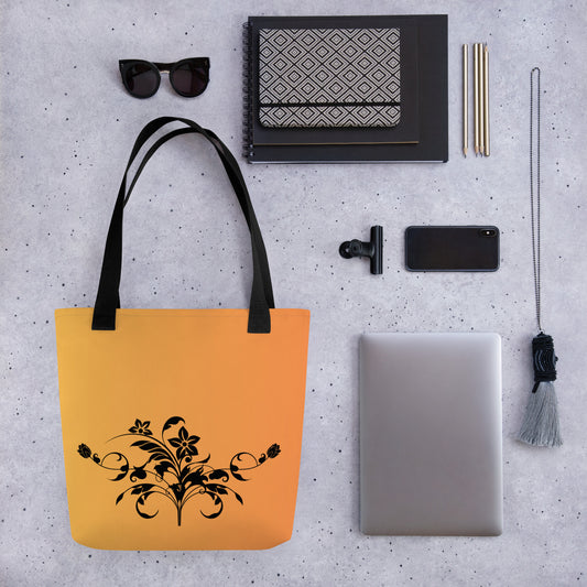 Floral Filigree Bouquet Design Orange Tote Bag