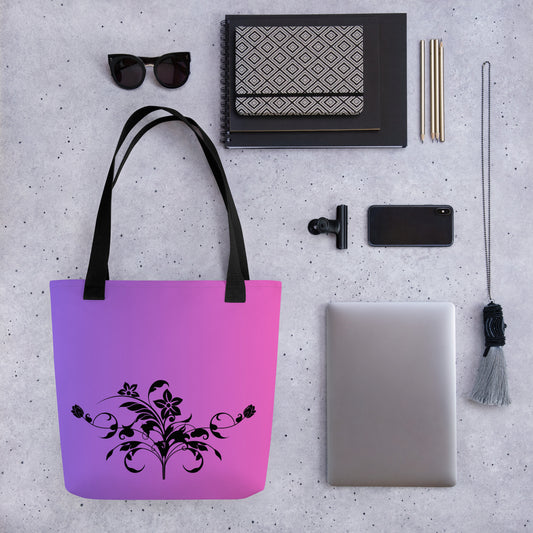 Floral Filigree Bouquet Design Purple Pink Gradient Tote Bag