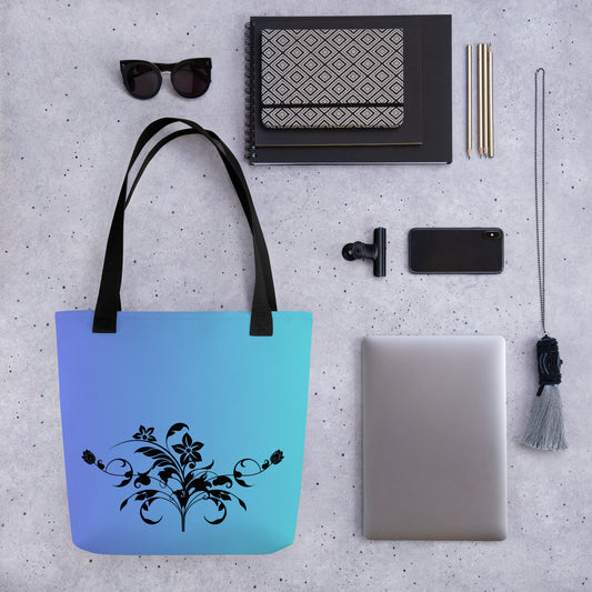 Floral Filigree Bouquet Design Purple Blue Gradient Tote Bag
