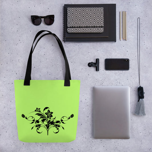 Floral Filigree Bouquet Design Green Tote Bag