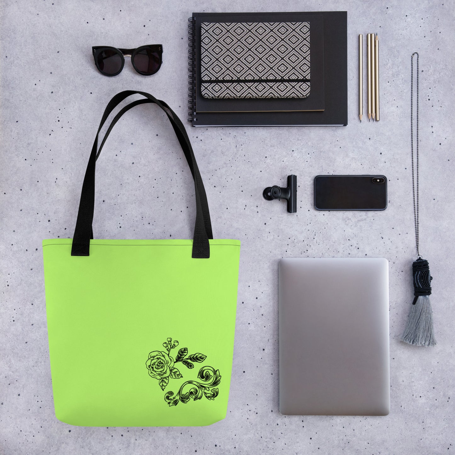 Flower Filigree Green Tote Bag