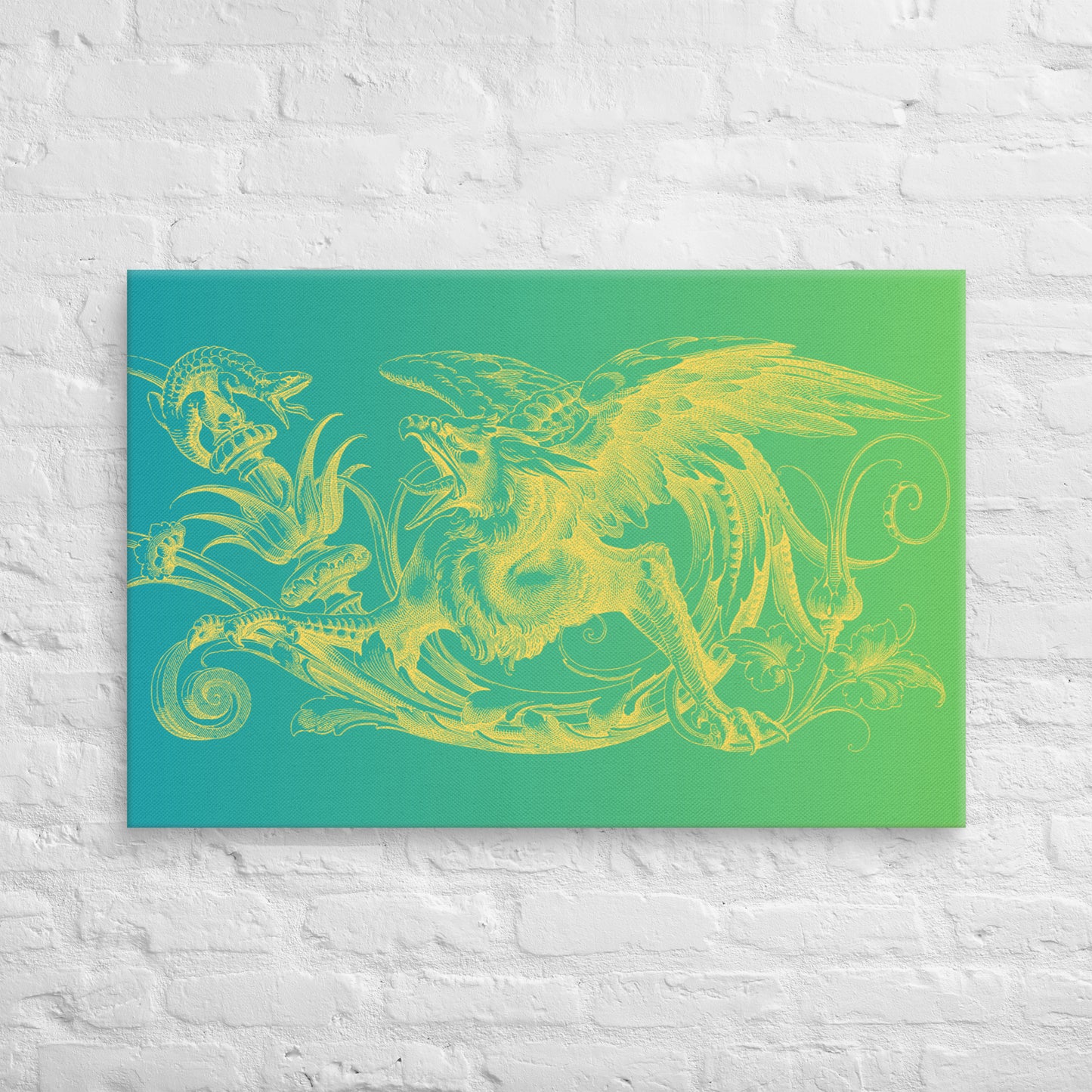 Gryphon Design Yellow Gryphon Green Gradient Canvas Print 2'x 3' (24"x36") Wall Decor