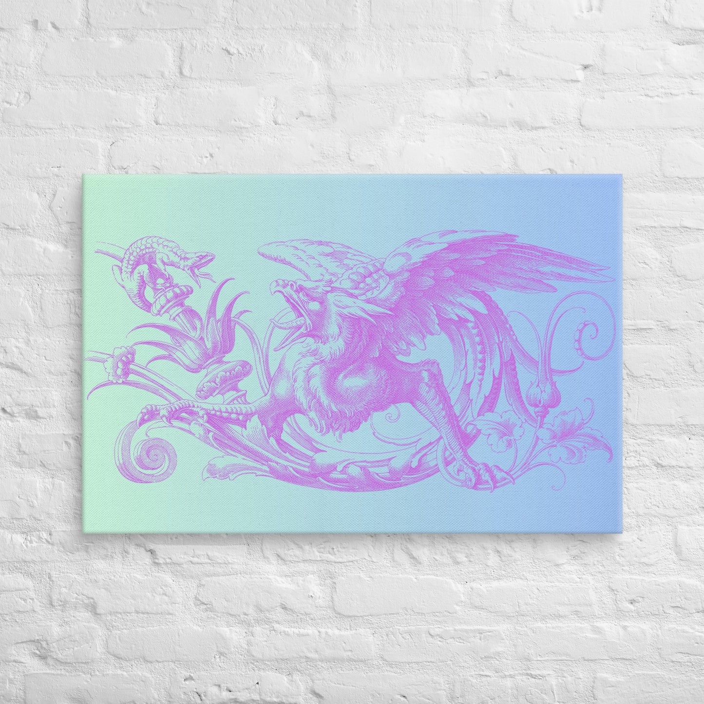 Gryphon Design Purple Gryphon Green Blue Gradient Canvas 2'x 3' (24"x36") Wall Decor